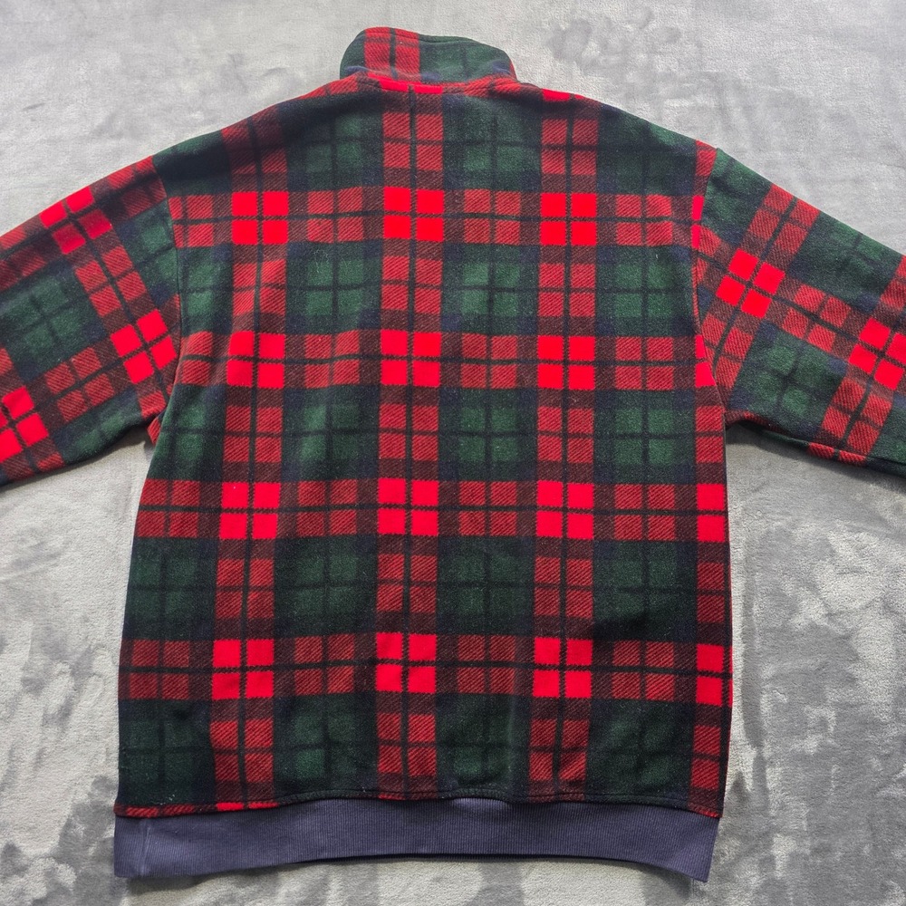 Vintage Gap Fleece Pullover M Red Green Mens 1/4 Zip Plaid Polyester Mock Neck - Picture 4 of 10